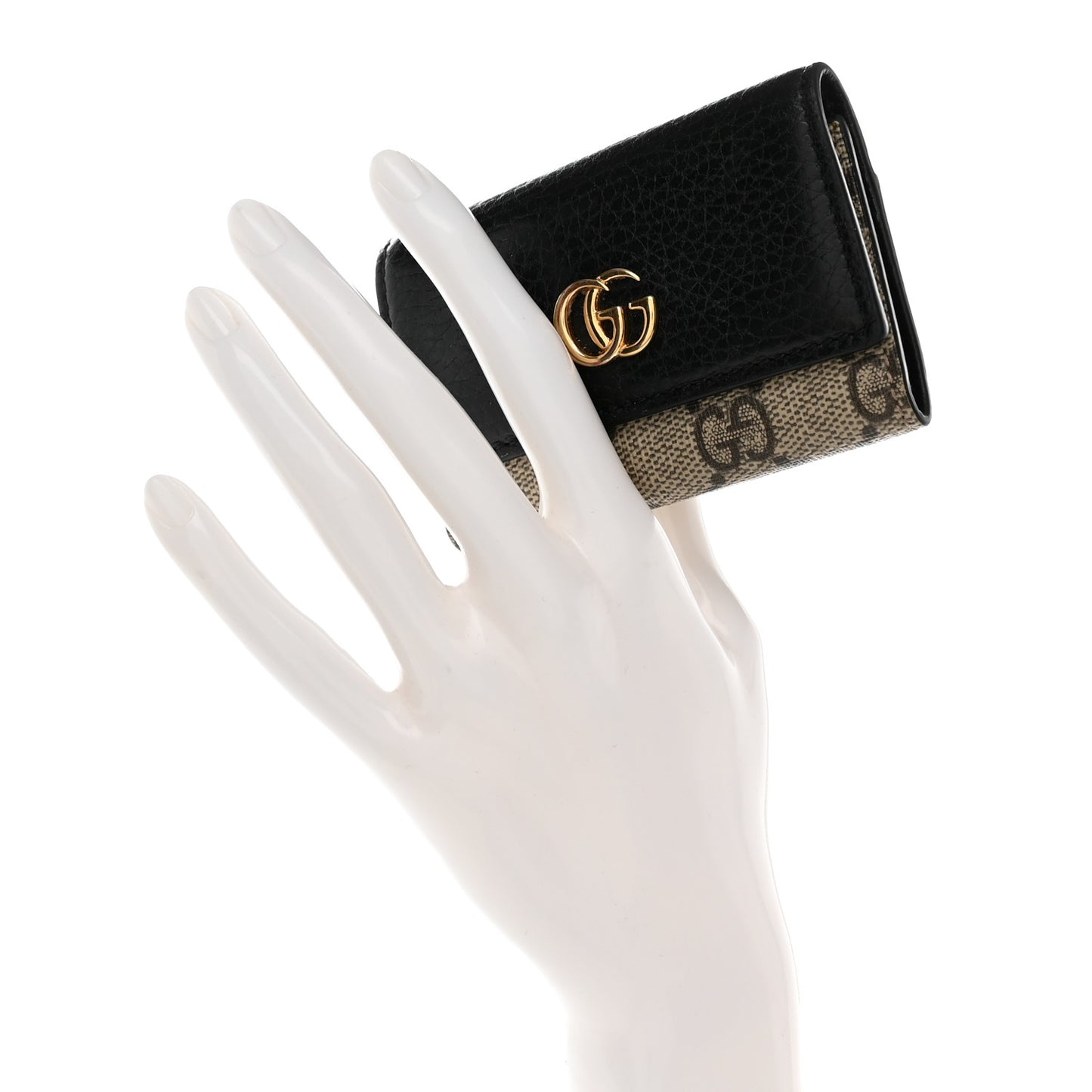 Dollar Calfskin GG Supreme Monogram GG Marmont 6 Key Holder Case Black Beige Ebony