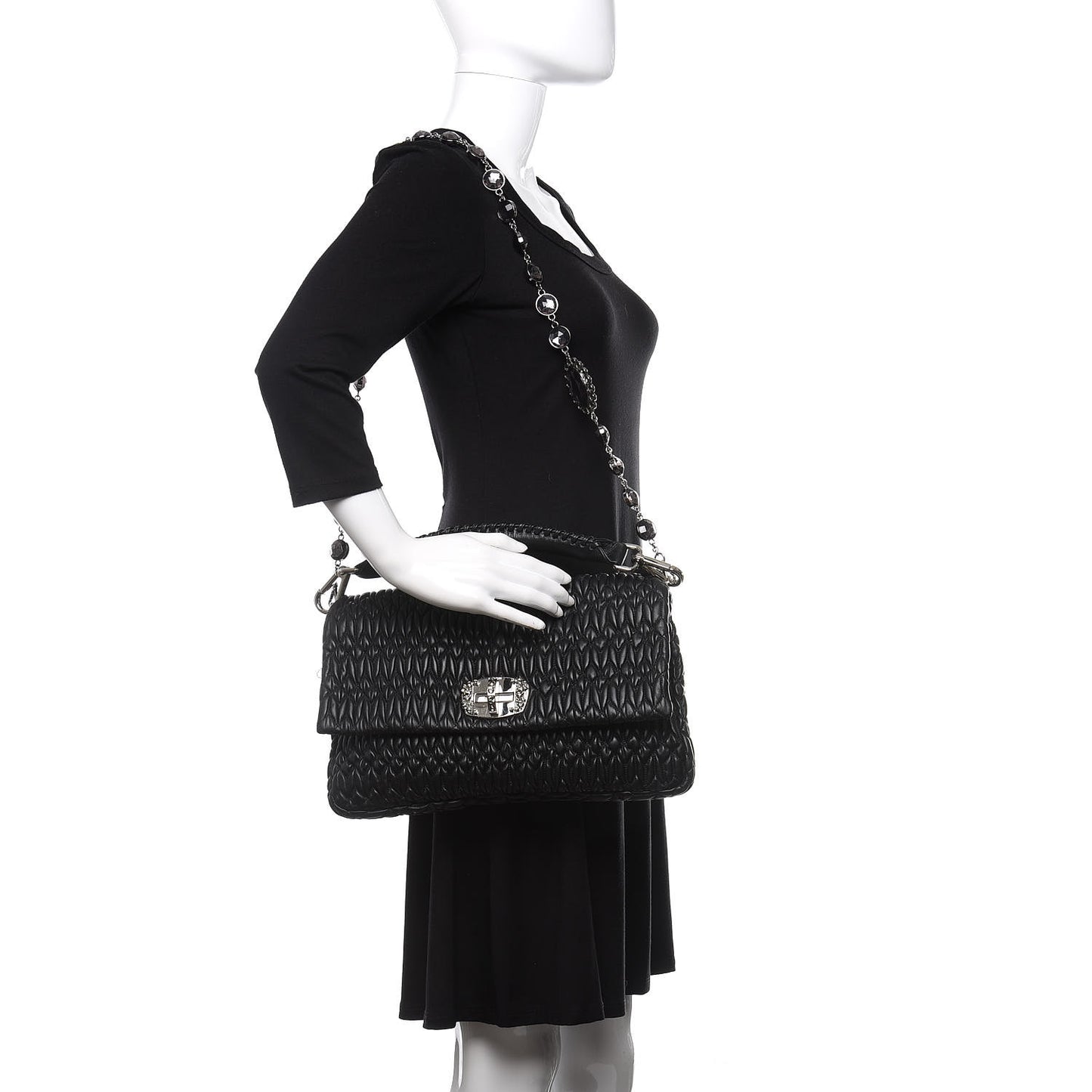 Nappa Matelasse Crystal Flap Clutch Black