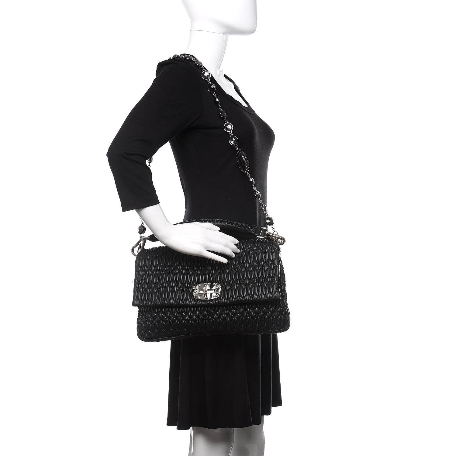 Miu Miu Nappa Matelasse Crystal Flap Clutch Black 2 of 10