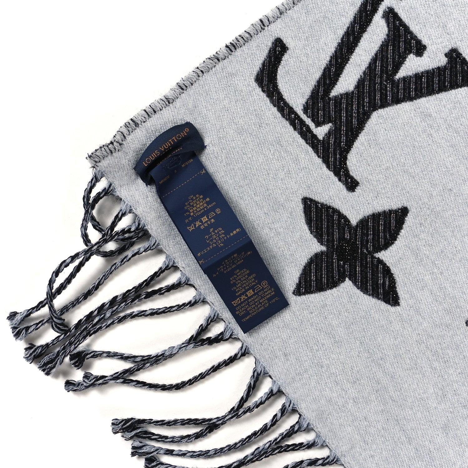 Louis Vuitton Wool Monogram LV Essential Shine Scarf Black 4 of 4