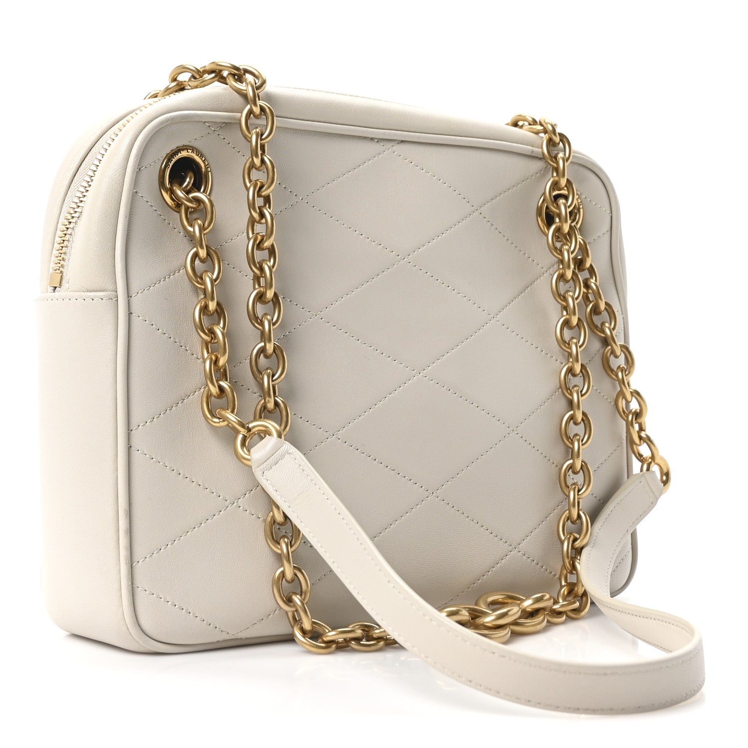Saint Laurent Lambskin Quilted Le Maillon Chain Strap Crossbody Crema Soft 3 of 10