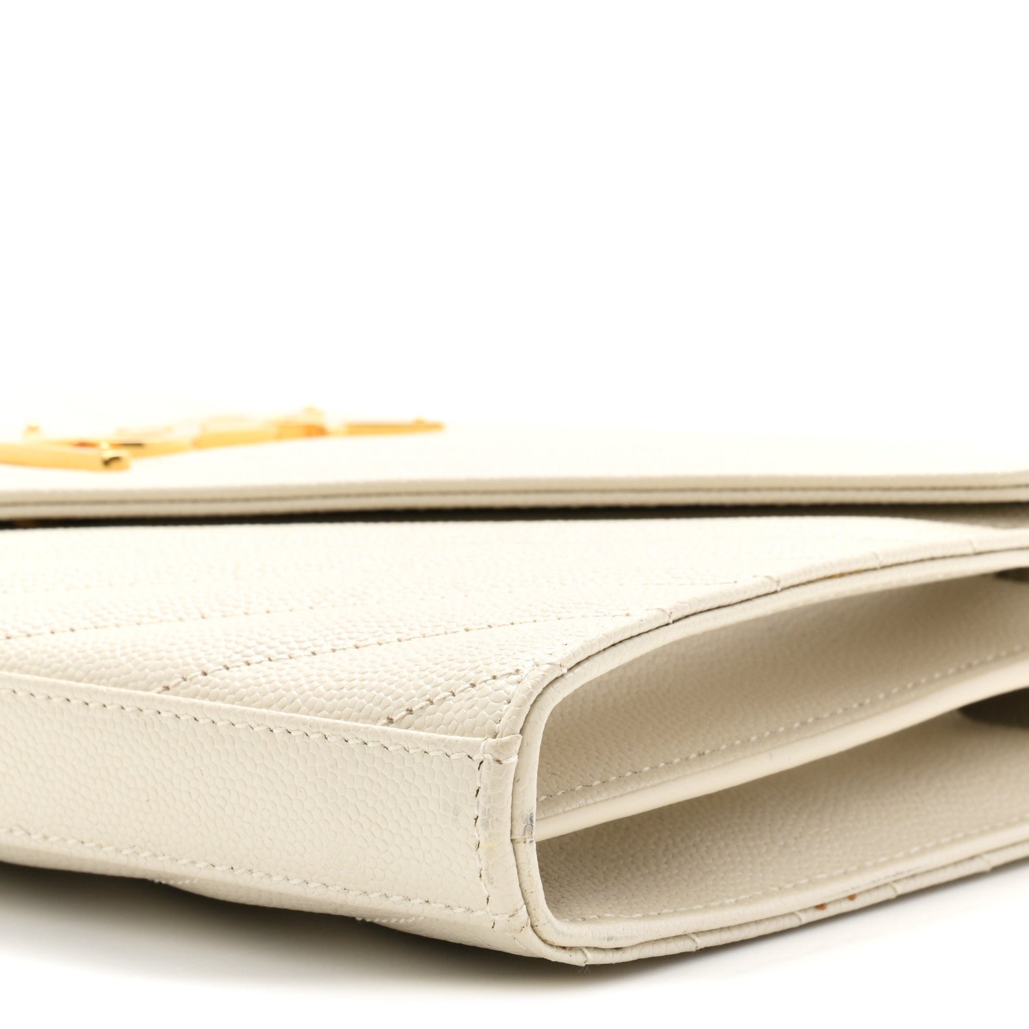 Saint Laurent Grain De Poudre Matelasse Chevron Monogram Chain Wallet Crema Soft 10 of 11