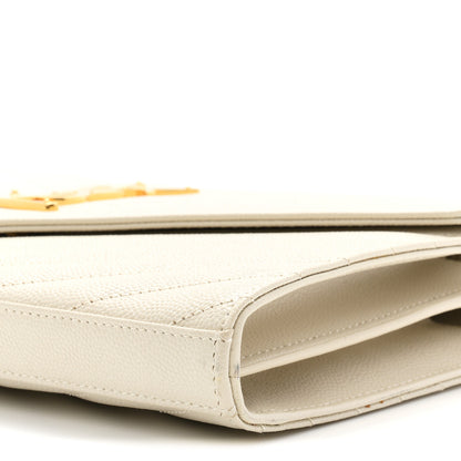 Saint Laurent Grain De Poudre Matelasse Chevron Monogram Chain Wallet Crema Soft 10 of 11