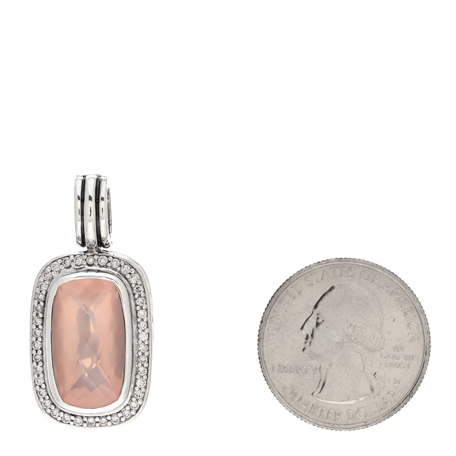 David Yurman Sterling Silver Diamond Rose Quartz 18mm Albion Enhancer Pendant 2 of 3