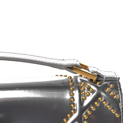 Christian Dior Metallic Patent Studded Diorama Top Handle Wallet on Chain Pouch Silver 8 of 12