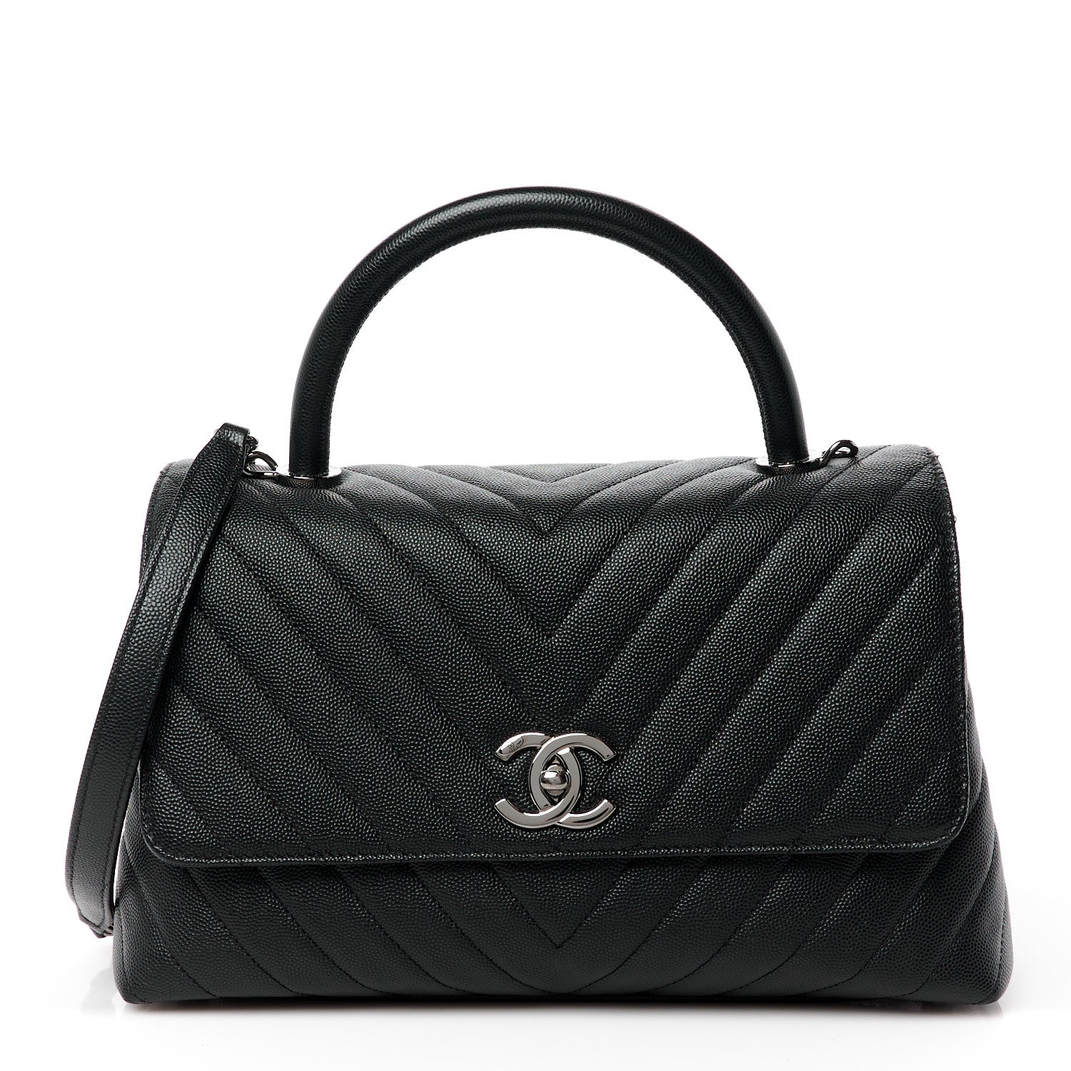 Chanel Caviar Chevron Quilted Small Coco Handle Flap Black 1 of 12