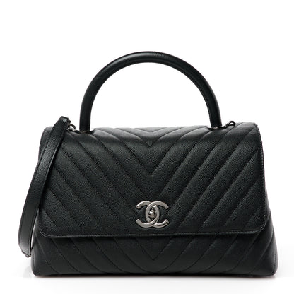 Chanel Caviar Chevron Quilted Small Coco Handle Flap Black 1 of 12