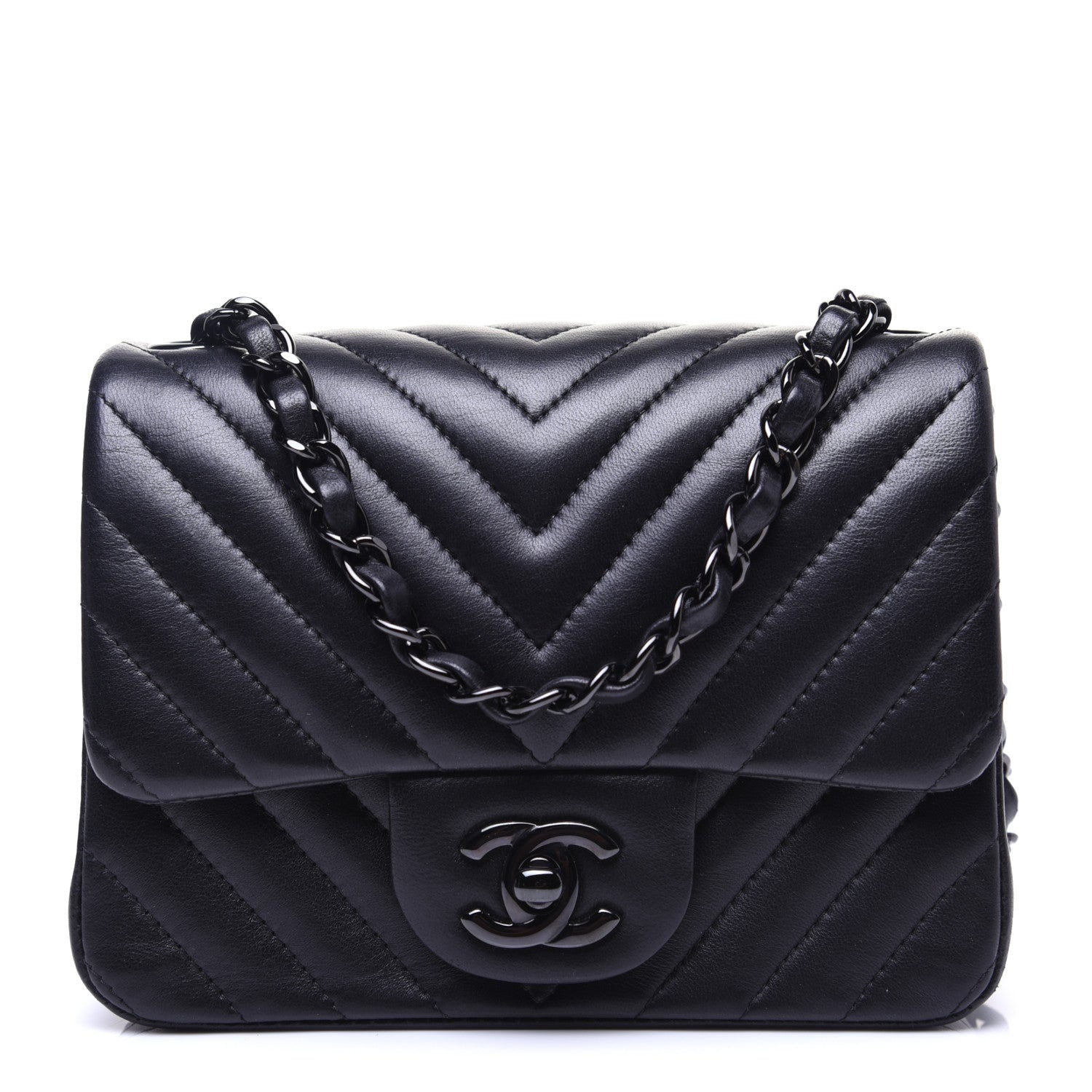 Chanel Lambskin Chevron Quilted Mini Square Flap So Black 1 of 13