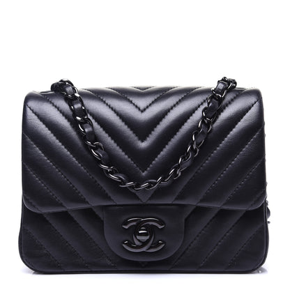 Chanel Lambskin Chevron Quilted Mini Square Flap So Black 1 of 13