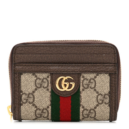 Gucci GG Supreme Monogram Textured Dollar Calfskin Web Ophidia Zip Around Card Case Wallet Beige Ebony New Acero 1 of 6