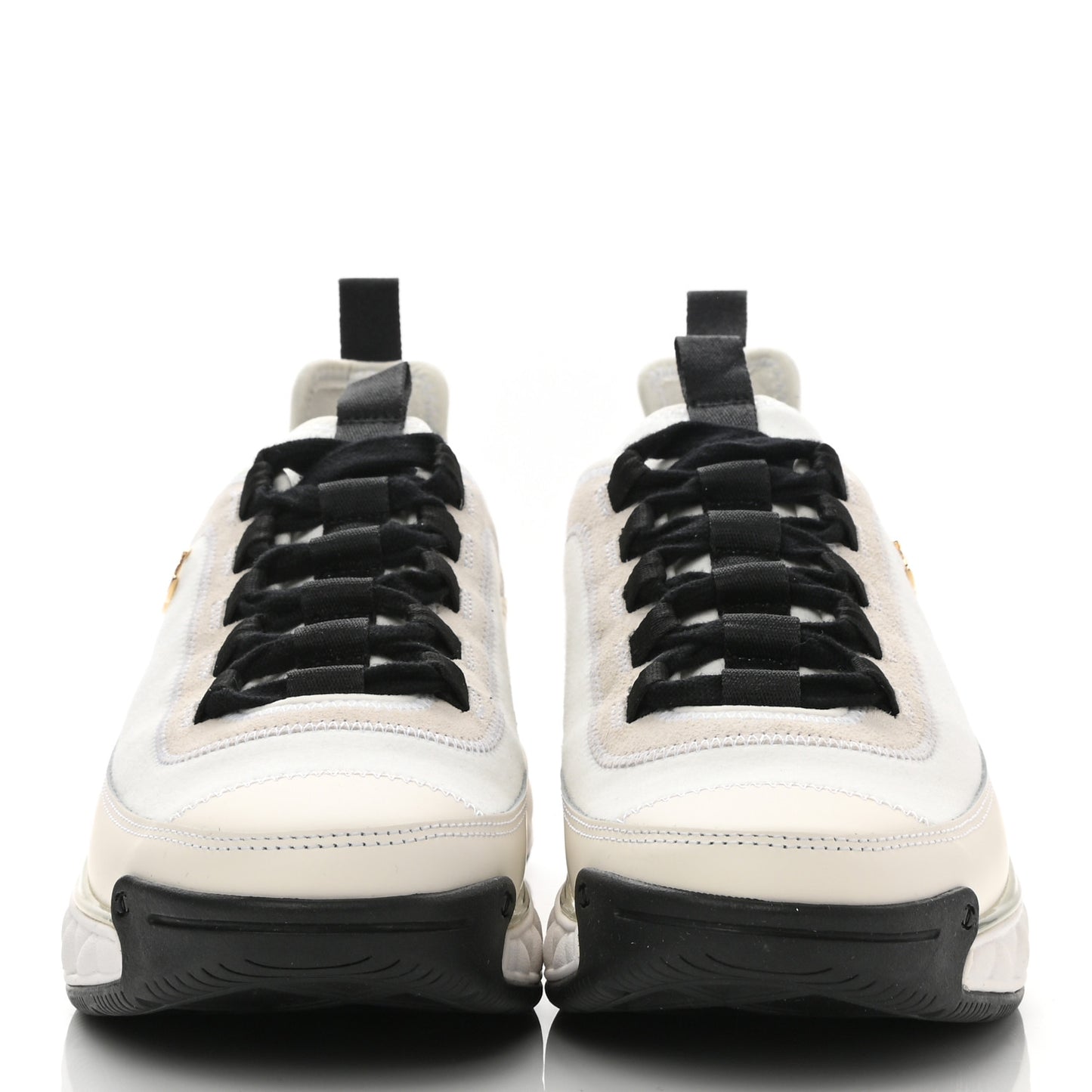 Velvet Calfskin Mixed Fibers CC Sneakers 38 Ivory Black