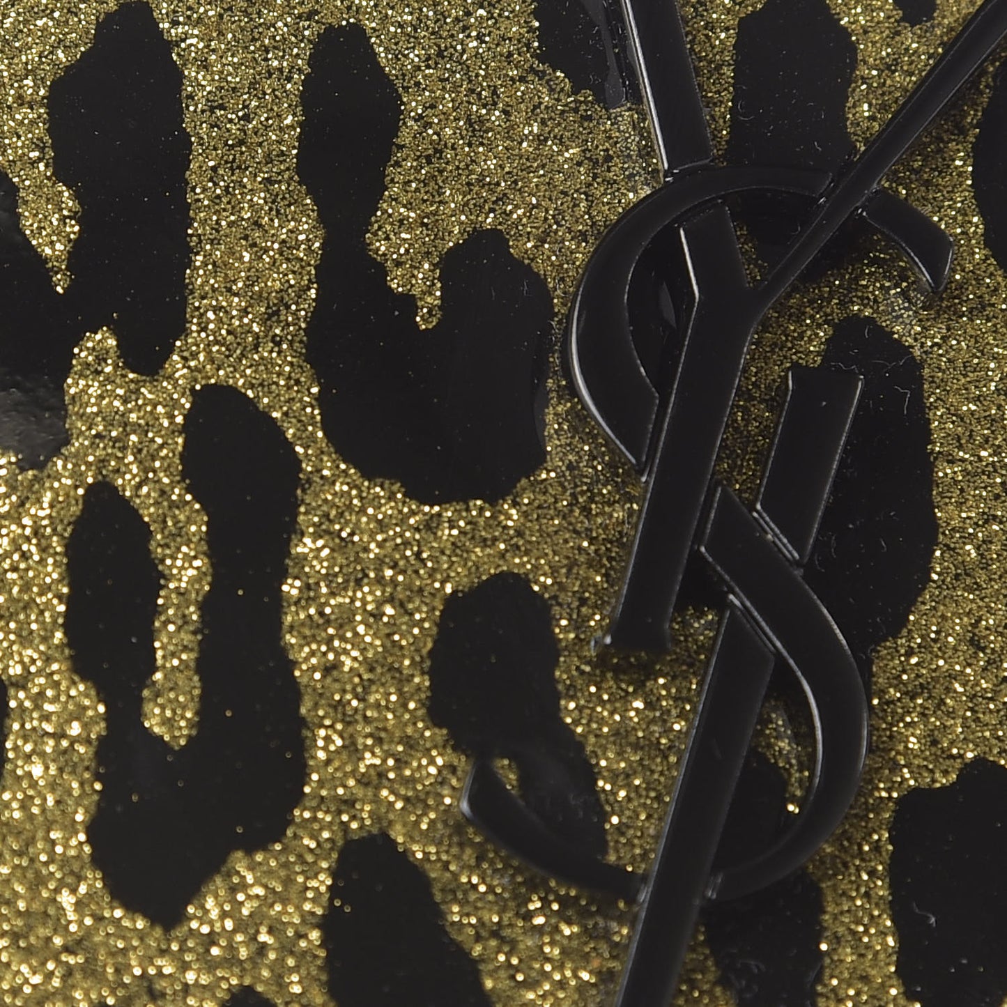 Patent Glitter Leopard Monogram Zip Pouch Gold Black