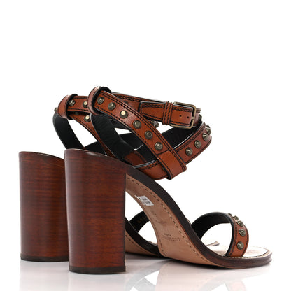 Saint Laurent Calfskin Studded Sandal Pumps 36 Brown 4 of 11