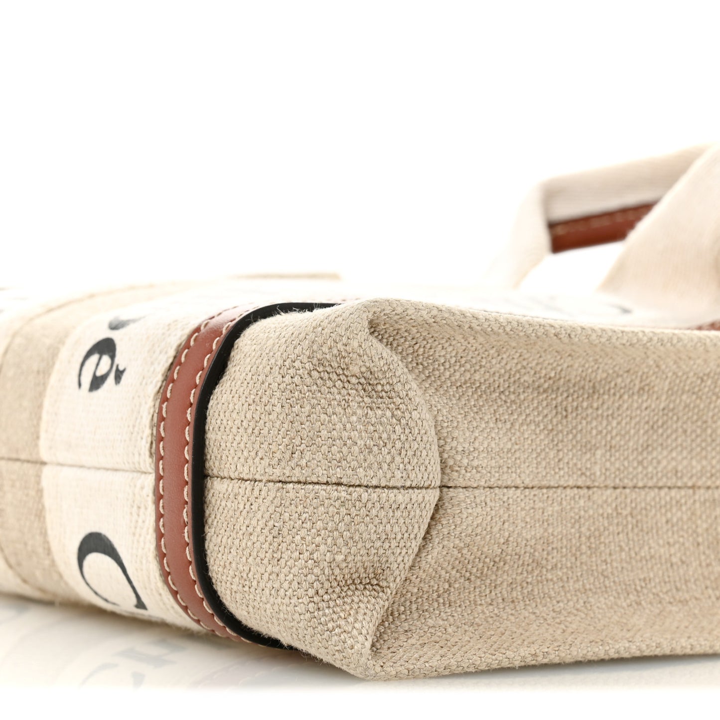 Linen Calfskin Mini Woody Ribbon Tote White Brown