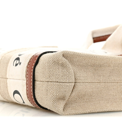 Chloe Linen Calfskin Mini Woody Ribbon Tote White Brown 10 of 13