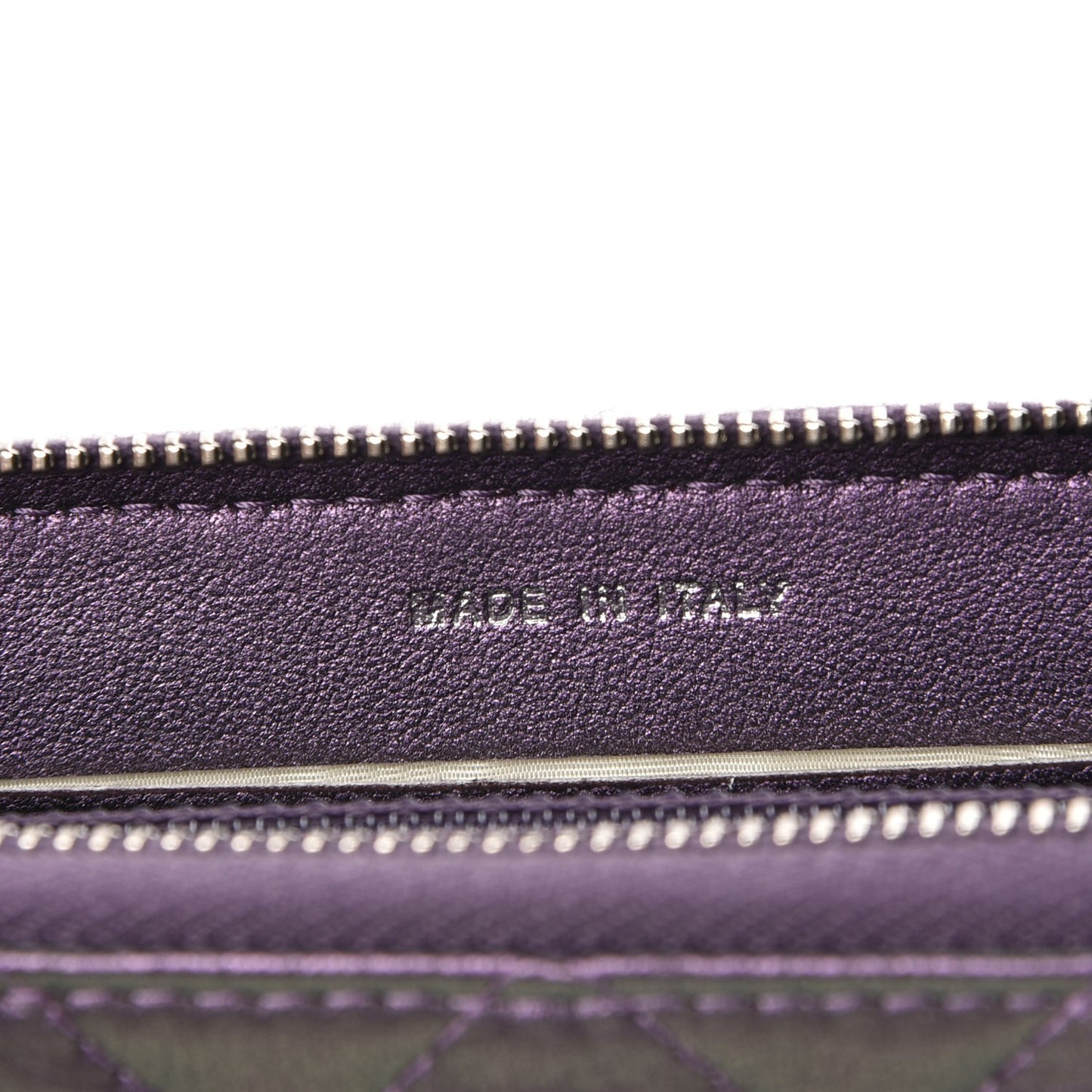 Iridescent Lambskin Quilted Small Zip Around Wallet Purple
