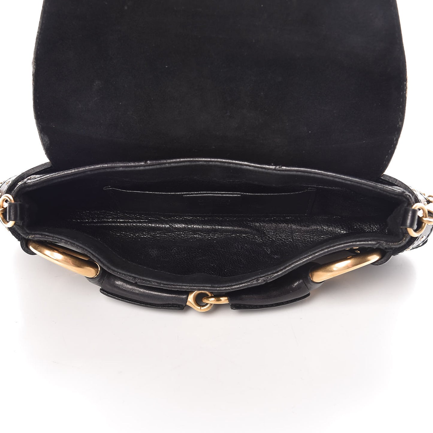 Suede Studded Horsebit Clutch Bag Black
