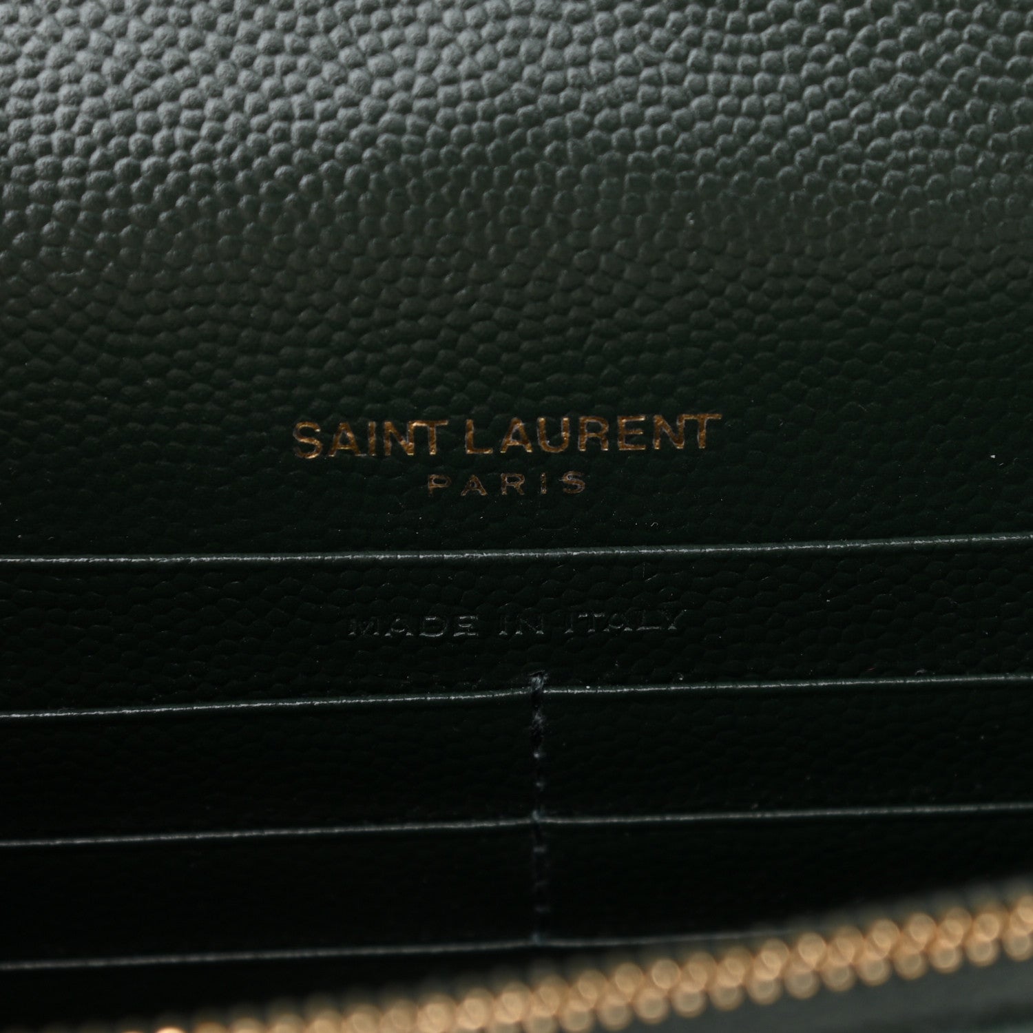 Saint Laurent Grain De Poudre Matelasse Chevron Monogram Envelope Chain Wallet Dark Green 6 of 10
