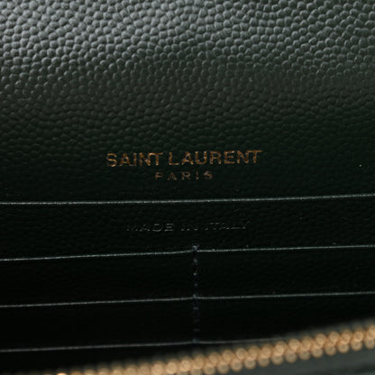 Saint Laurent Grain De Poudre Matelasse Chevron Monogram Envelope Chain Wallet Dark Green 6 of 10