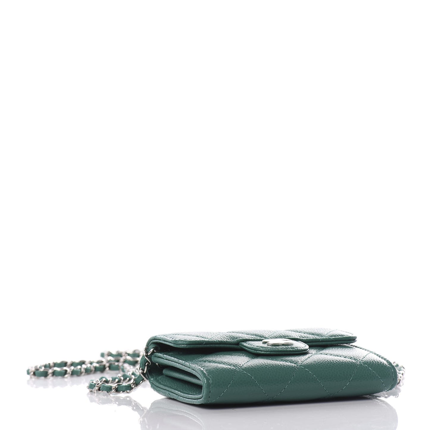 Caviar Quilted Card Holder On Chain Green