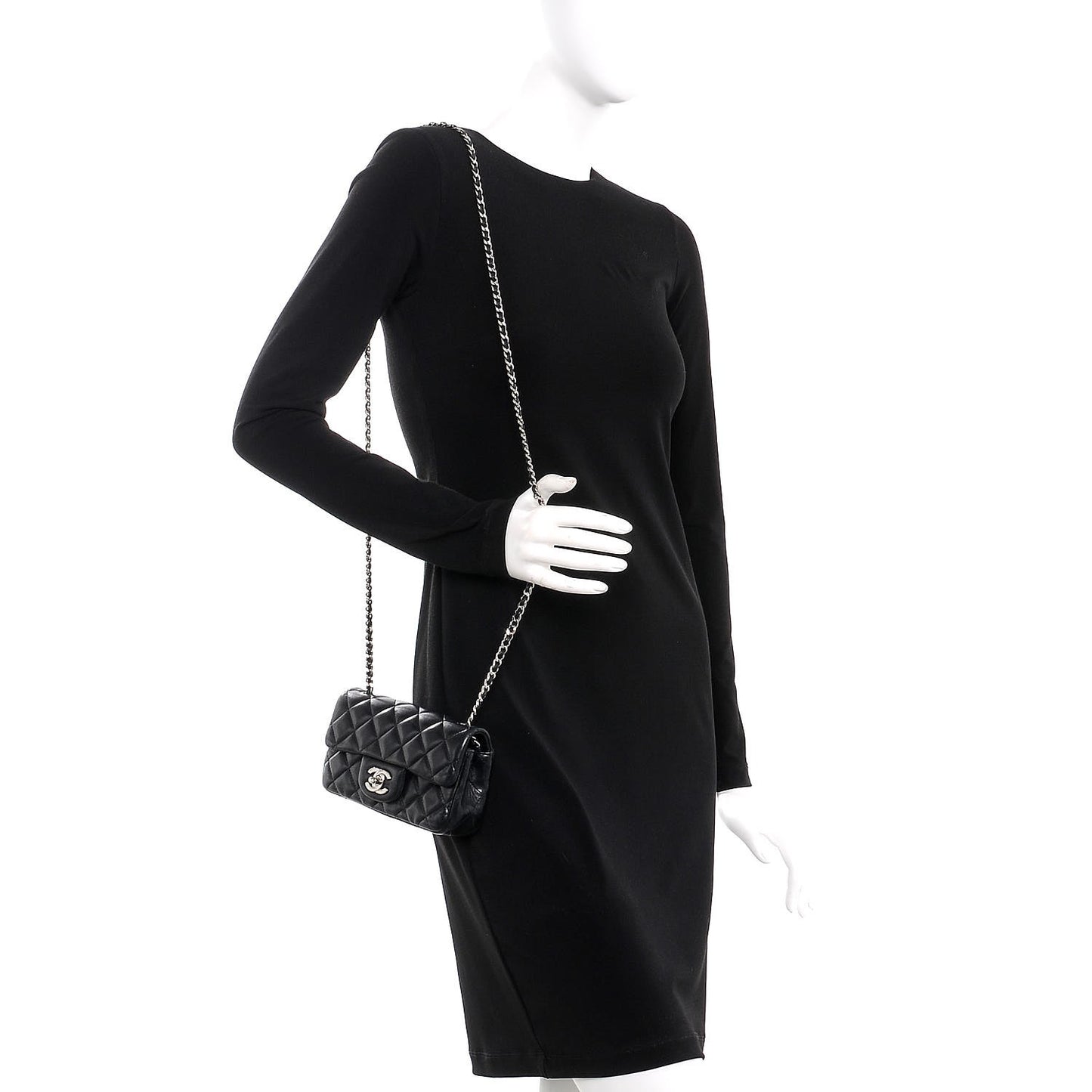 Lambskin Quilted Extra Mini Rectangular Flap Black