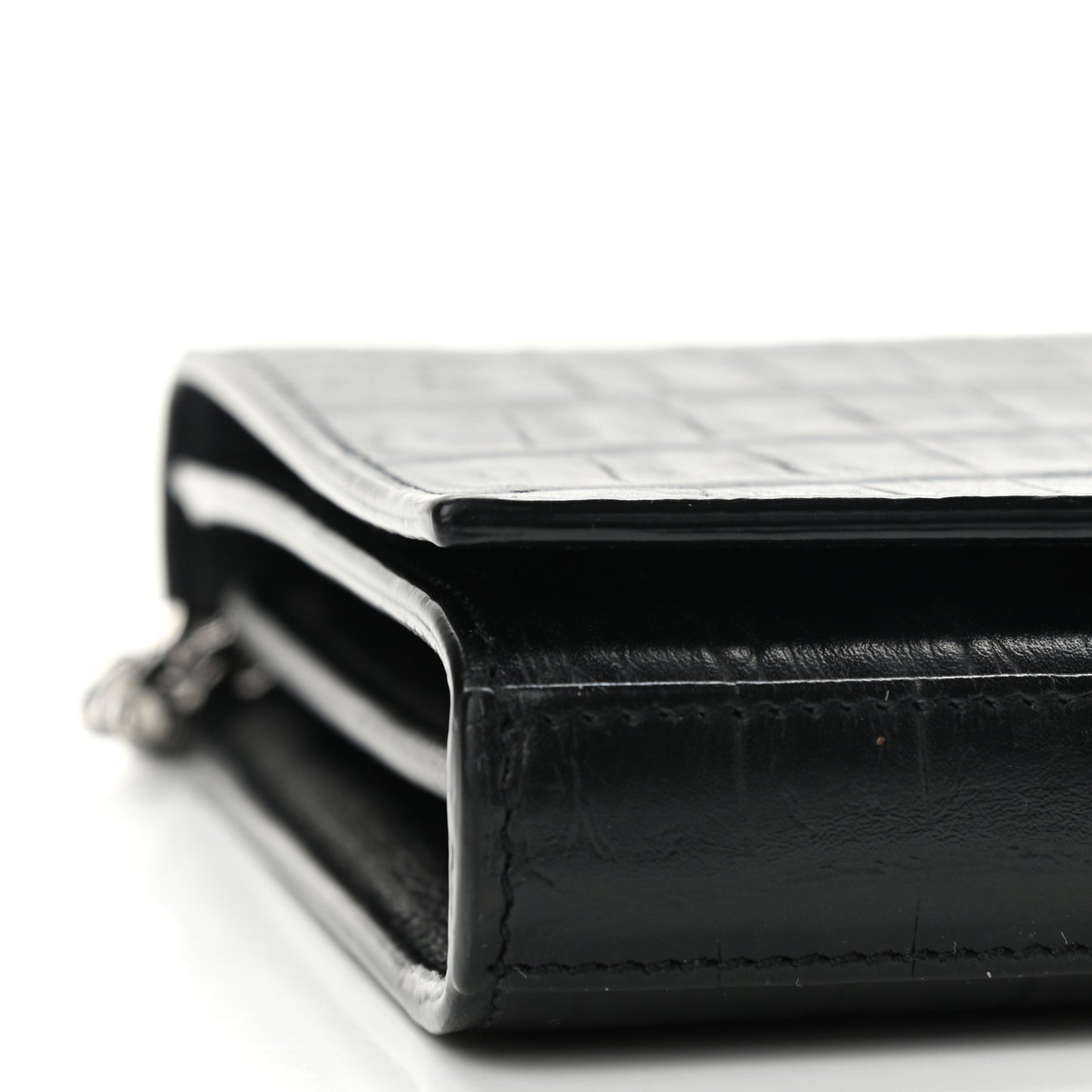 Lambskin Crocodile Embossed Classic Paris Chain Wallet Black