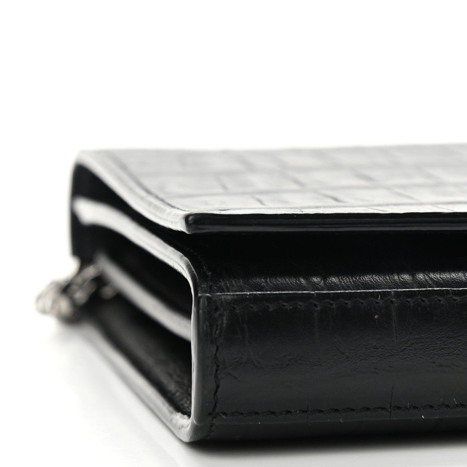 Saint Laurent Lambskin Crocodile Embossed Classic Paris Chain Wallet Black 9 of 12