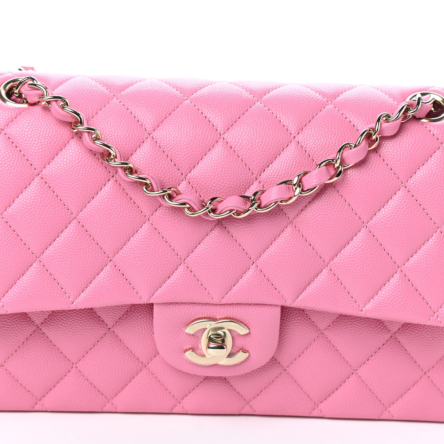 Caviar Quilted Medium Double Flap Pink