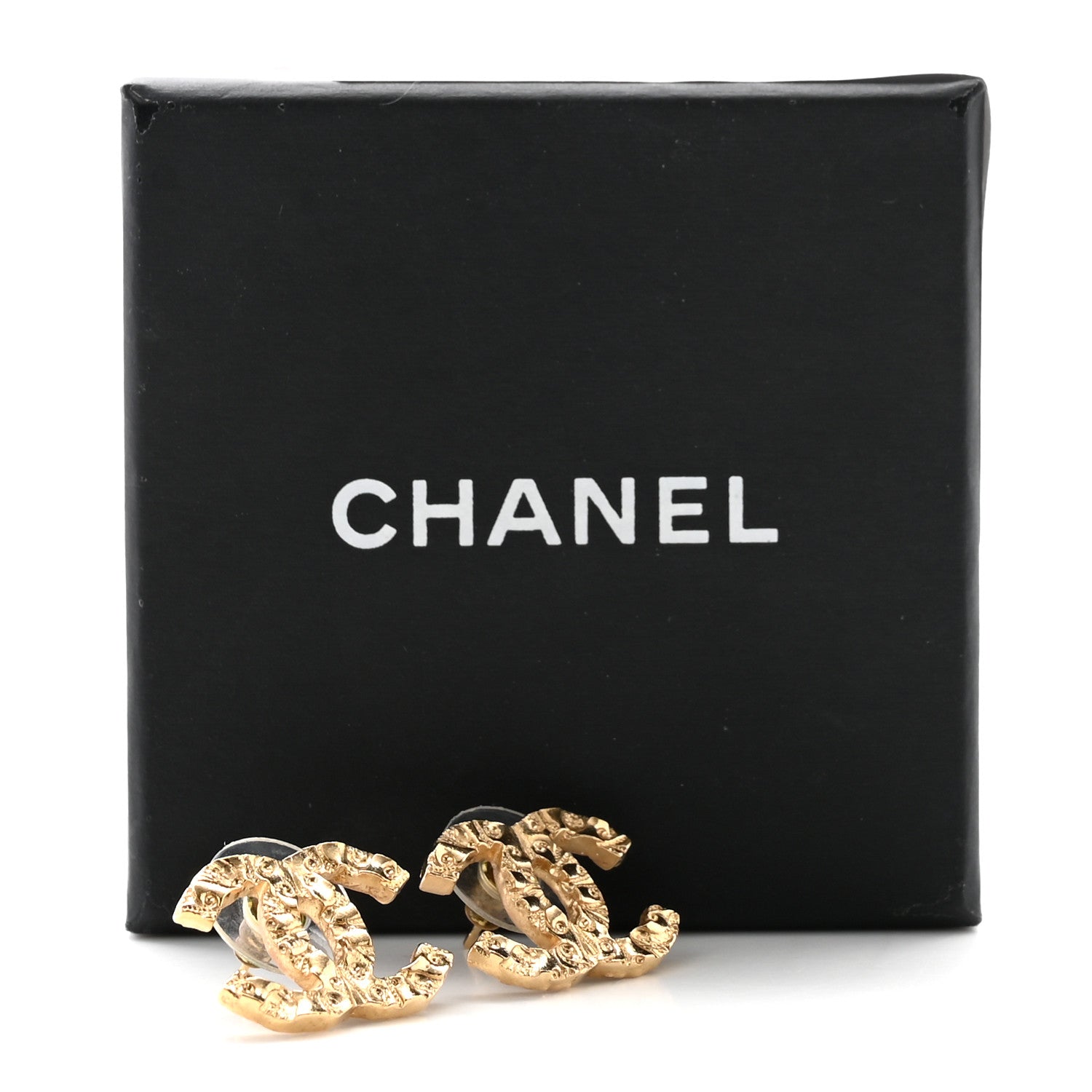 Chanel Metal Textured CC Earrings Gold 6 of 6