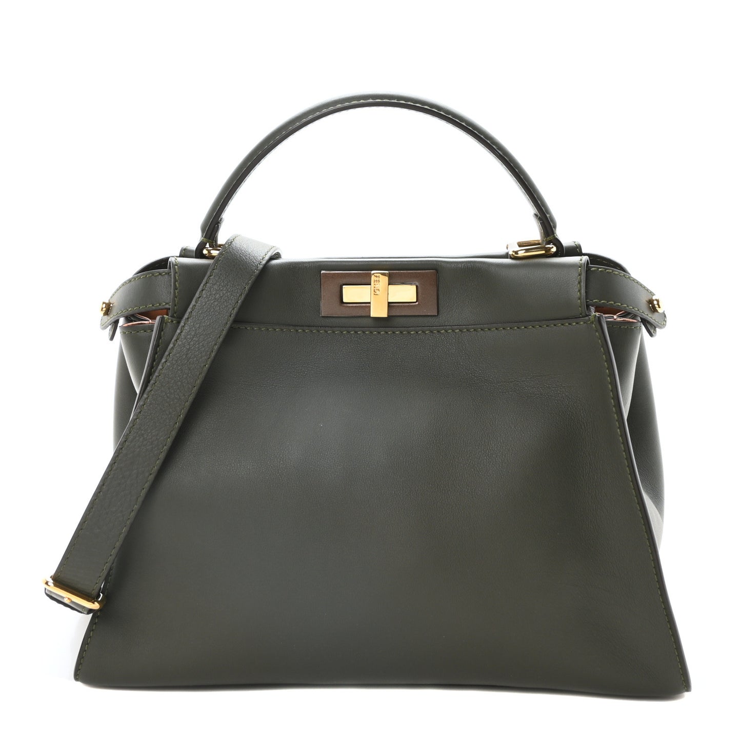 Vitello Seta Shiny Nappa Medium Peekaboo Iconic Satchel Verde Prato Makeup