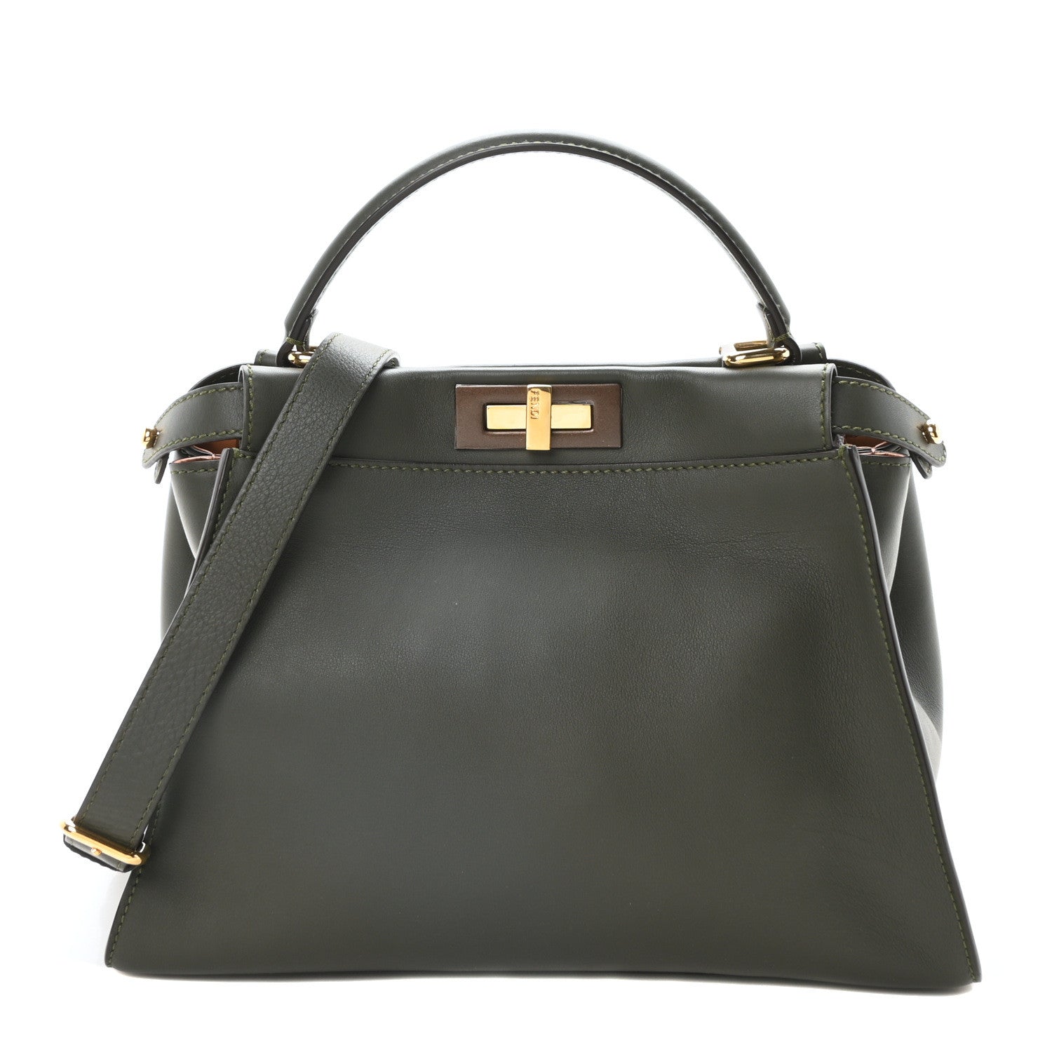 Fendi Vitello Seta Shiny Nappa Medium Peekaboo Iconic Satchel Verde Prato Makeup 1 of 10