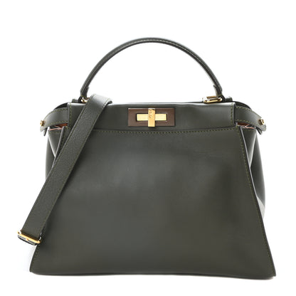 Fendi Vitello Seta Shiny Nappa Medium Peekaboo Iconic Satchel Verde Prato Makeup 1 of 10