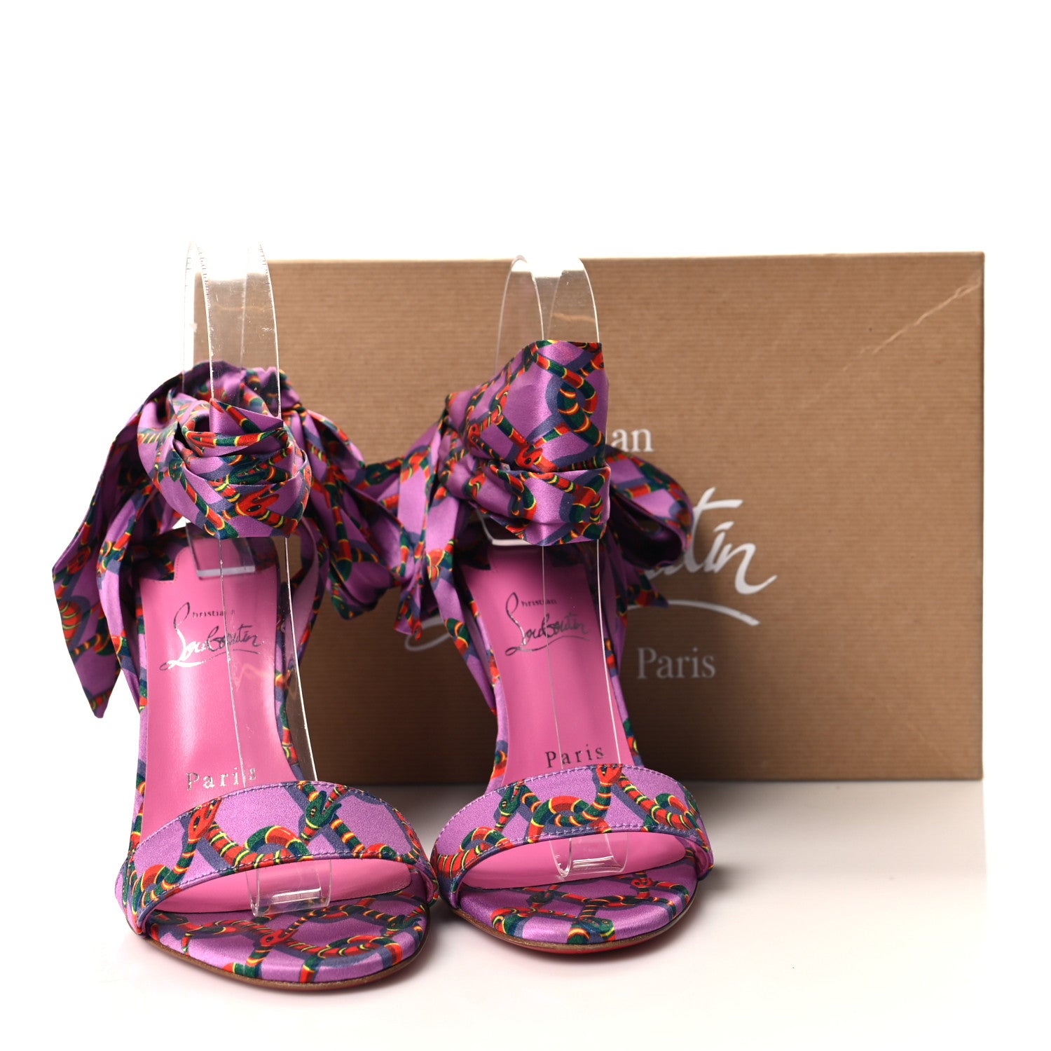 Christian Louboutin Crepe Satin Naja Chain Sandale Du Desert 100 Ankle Wrap Sandals 36.5 Gummy 9 of 9