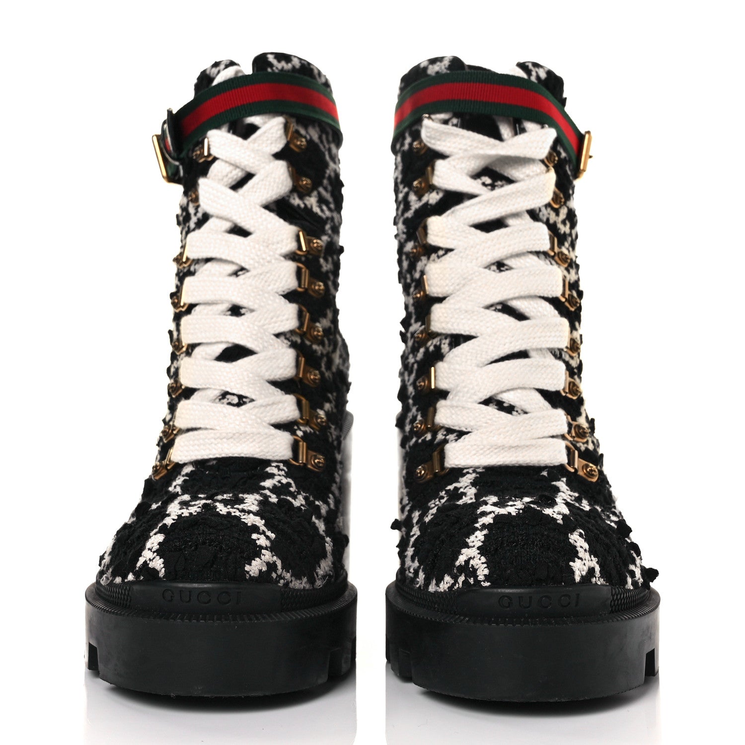 Gucci Tweed GG Monogram Lace Up Combat Ankle Boots 40.5 Black 4 of 16