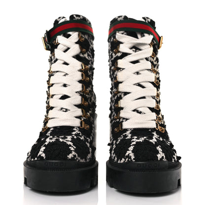 Gucci Tweed GG Monogram Lace Up Combat Ankle Boots 40.5 Black 4 of 16