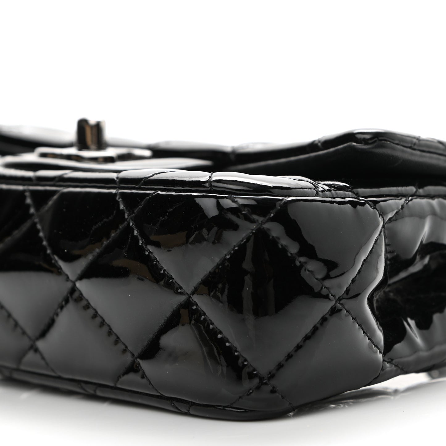 Patent Calfskin Quilted Extra Mini Rectangular Flap Black