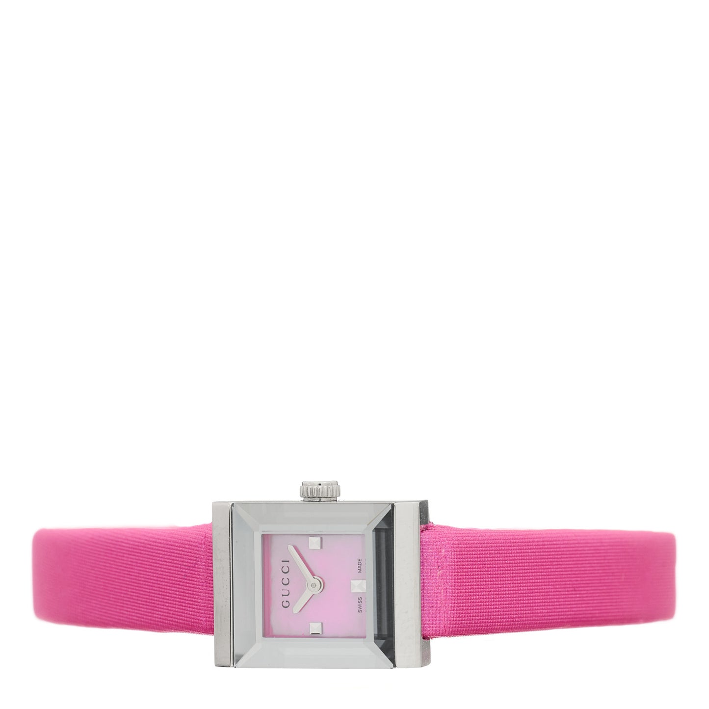 Stainless Steel Satin Pink Mother of Pearl 14mm G-Frame Square Quartz Watch Fuchsia