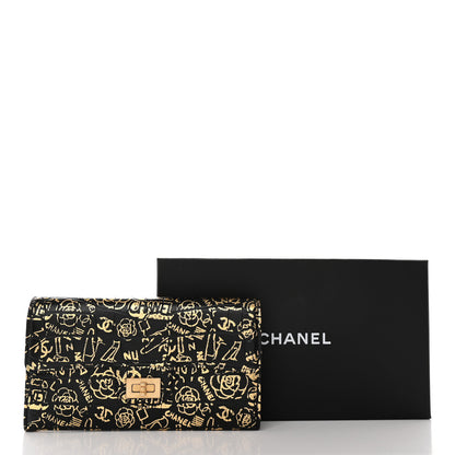 Chanel Calfskin Crocodile Embossed Graffiti 2.55 Cocodile Reissue Long Flap Black Gold 10 of 10