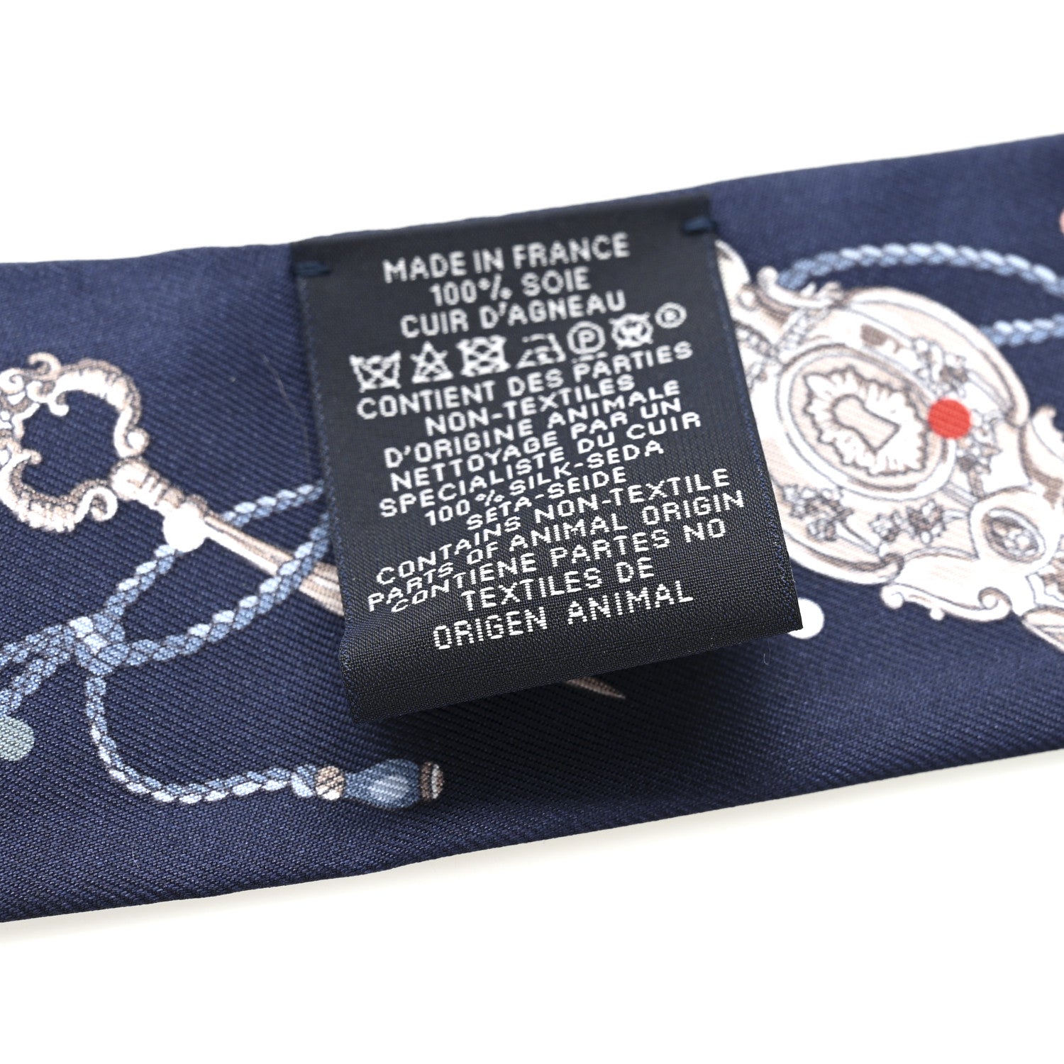 Hermes Silk Metallic Agneau Les Cles A Pois Fringed Twilly Bleu Marine Gris Argent Multicolor 3 of 4