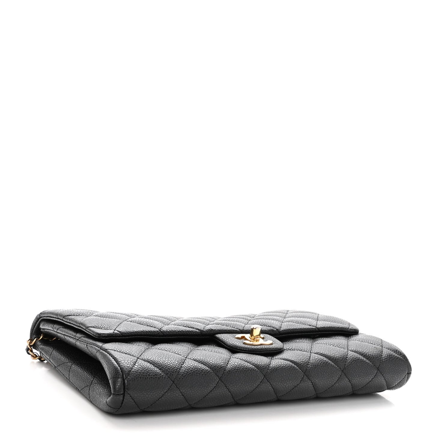Caviar Quilted Clutch With Chain Flap Black