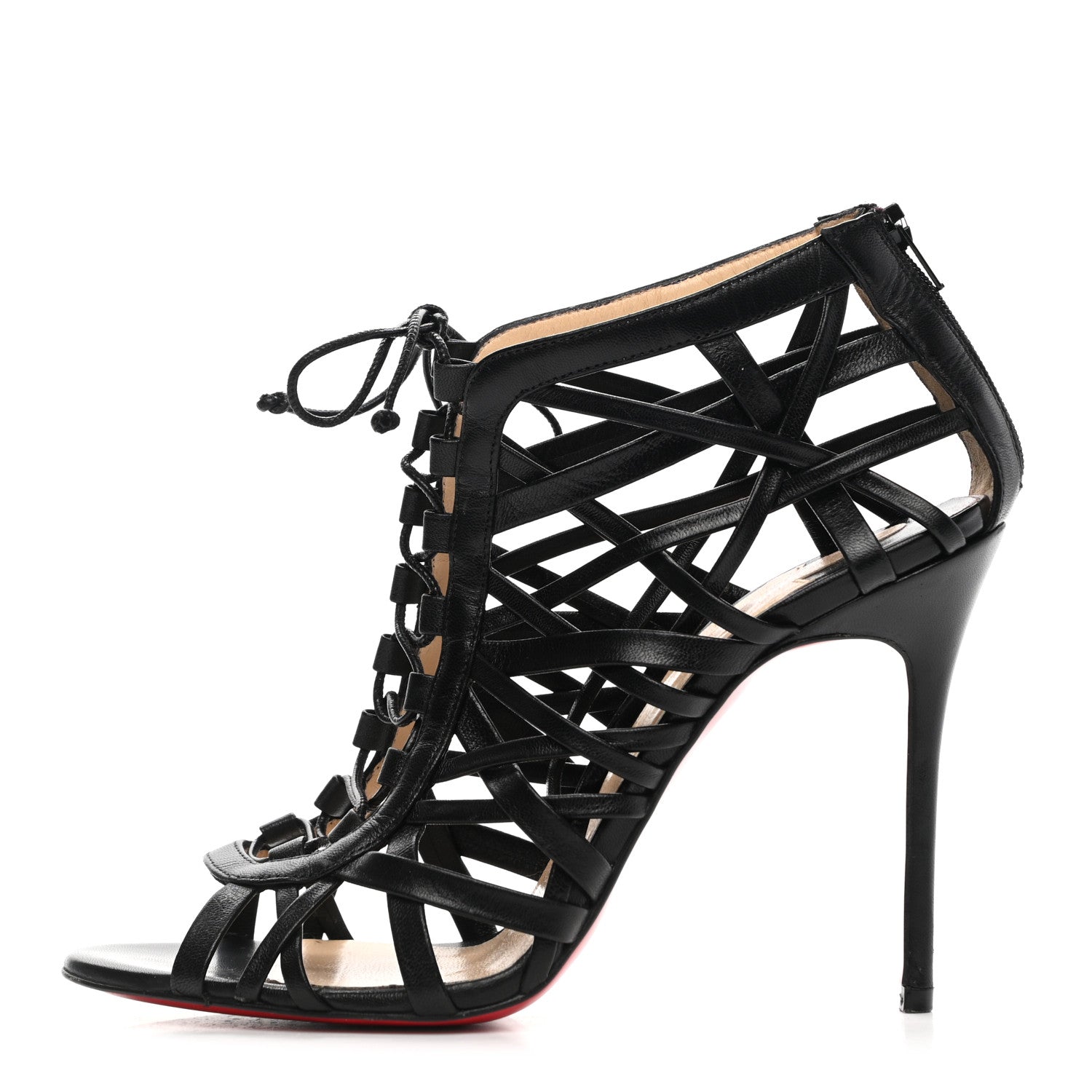 Christian Louboutin Kid Laurence Anyway 100 Cage Sandals 37 Black 1 of 7