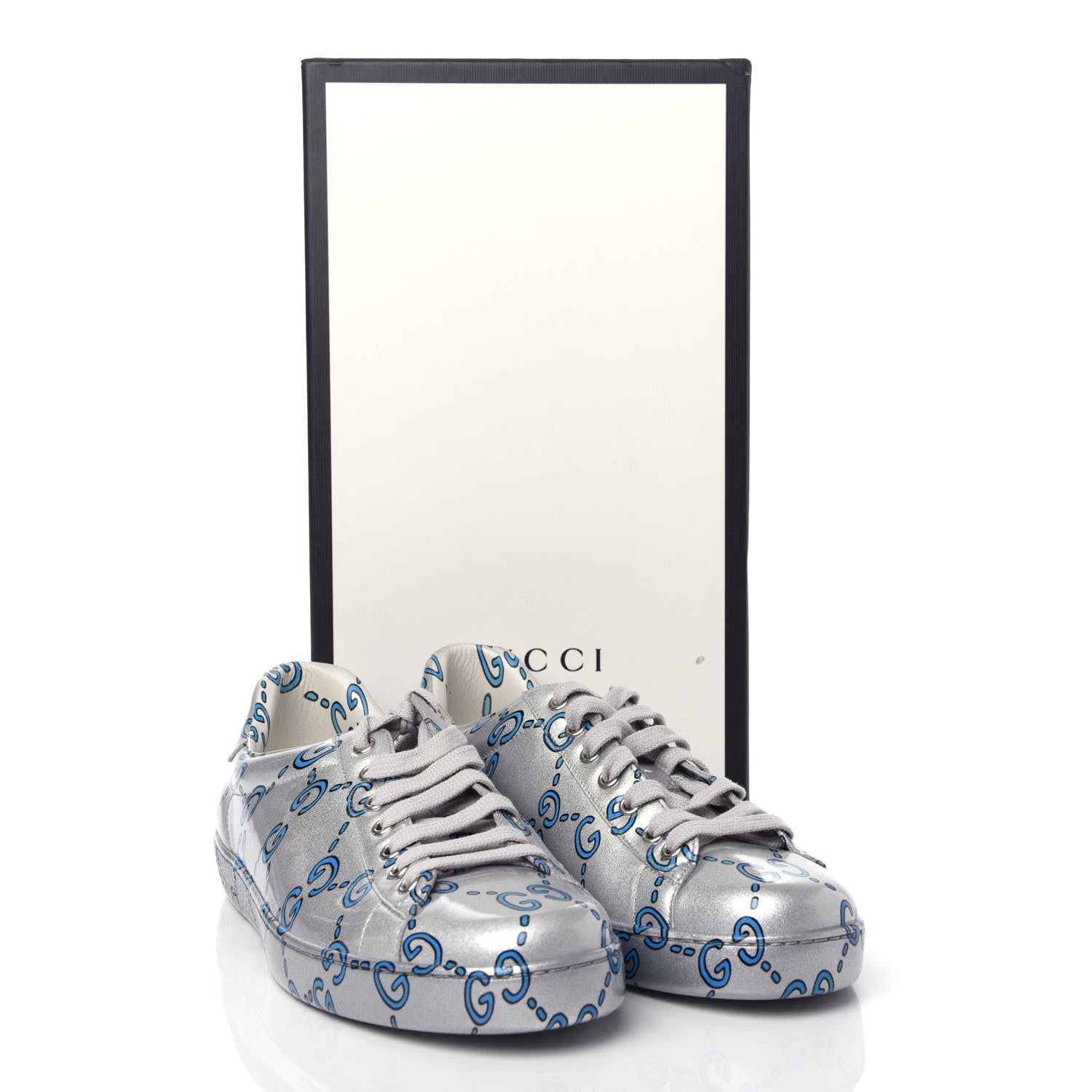 Gucci Miro Rubber Wax GucciGhost Print Mens New Ace Sneakers 9 Silver 11 of 11