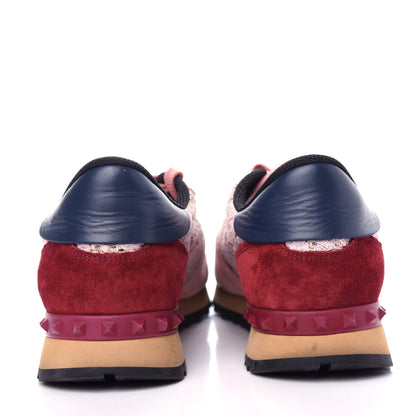Valentino Garavani Macrame Lace Suede Womens Rockrunner Sneakers 41 Water Rose Multicolor 7 of 10