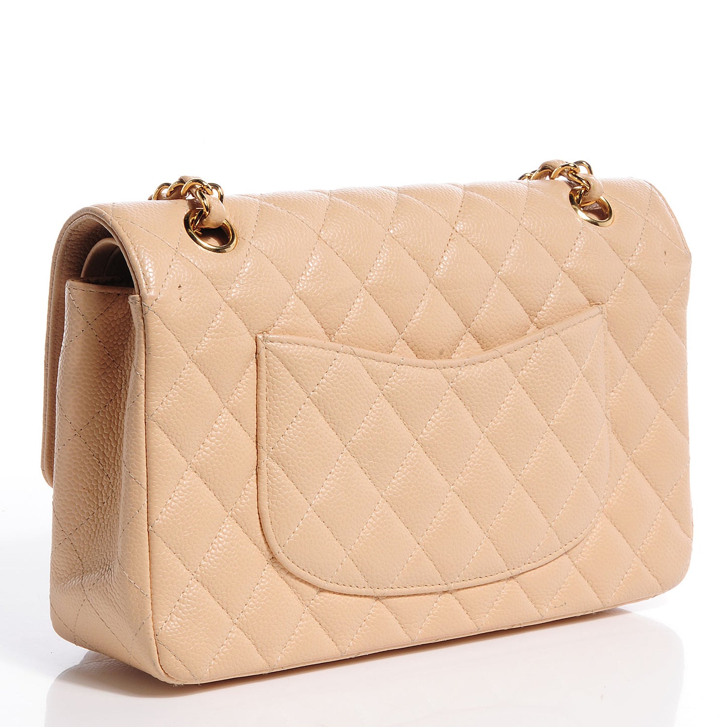 Caviar Quilted Medium Double Flap Beige Clair