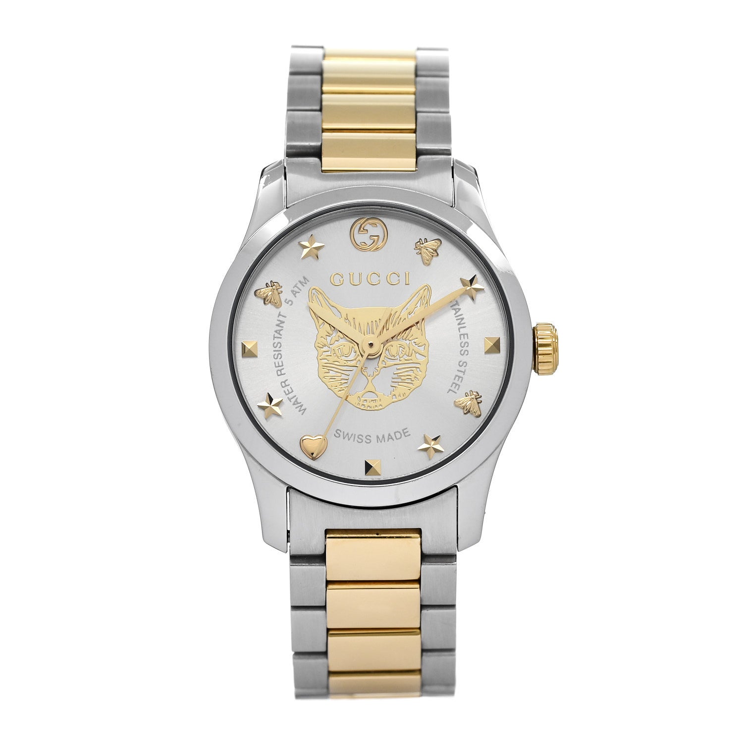 Gucci Stainless Steel 27mm G-Timeless Two Tone Cat Quartz Watch 1 of 4
