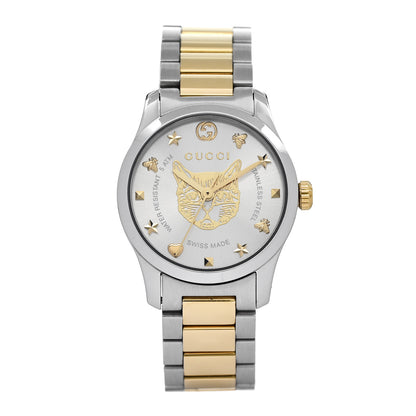 Gucci Stainless Steel 27mm G-Timeless Two Tone Cat Quartz Watch 1 of 4