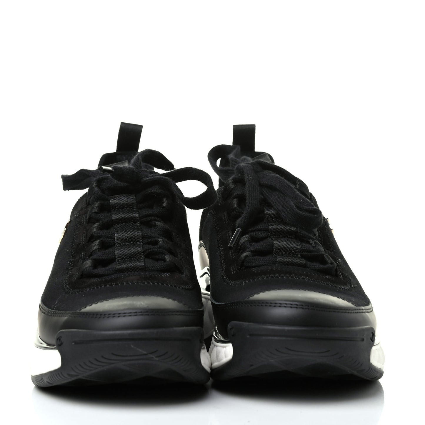 Velvet Calfskin Mixed Fibers CC Sneakers 38 Black