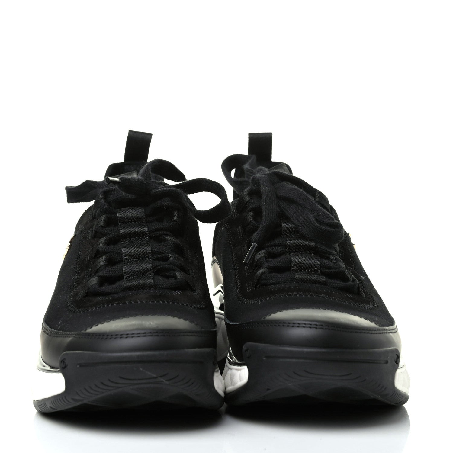 Chanel Velvet Calfskin Mixed Fibers CC Sneakers 38 Black 2 of 9