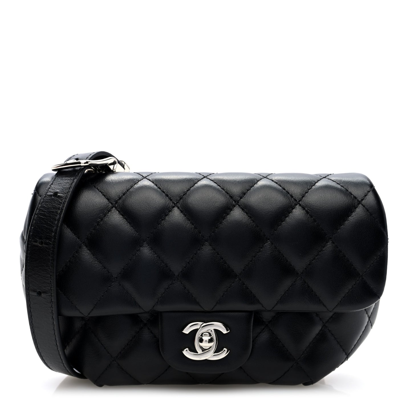 Calfskin Quilted CC Uniform Flap Belt Bag Black