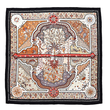 Hermes Cashmere Silk Aux Portes Du Palais Shawl 140 Black Beige Rouge 1 of 4